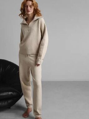 Lunya - Cozy Cotton Silk Collared Half Zip - Glacier Ecru